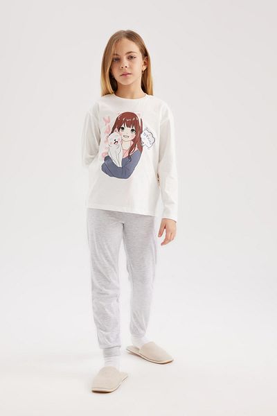 DeFacto Bedrucktes Langärmliges Pyjama-Set für Mädchen - C2586A823WN
