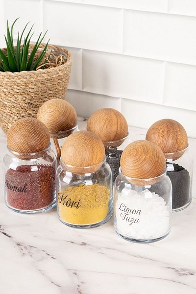 DNS HOME 6-Piece Glass Jar with Lid Spice Jar with Transparent Label Storage Container Spice Set 300 ml