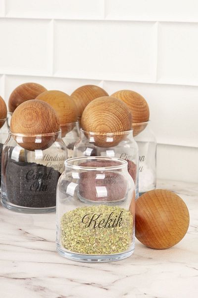 DNS HOME 9-Piece Glass Jar Set with Lids, Storage Container with Transparent Label, Spice Jar Set, 300 ml