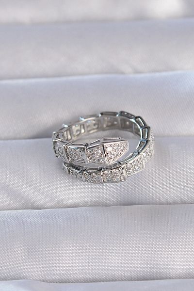 Moka Shopin Thick Snake Model Zircon Stone Brass Silver Ring - Adjustable
