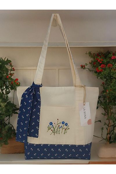 LARUNA Linen Cloth Bag - Handmade with Embroidery Detail