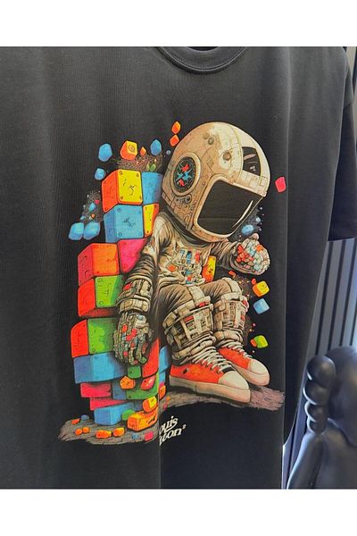 Machetta Astronaut Printed Children's Oversize Crew Neck T-Shirt