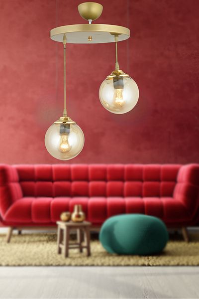 SONSUZ AYDINLATMA&AVİZE Luxury Chandelier - 2-Piece Honey Globe Top Glass, Endless Pendant Tray, Flat Downward Facing
