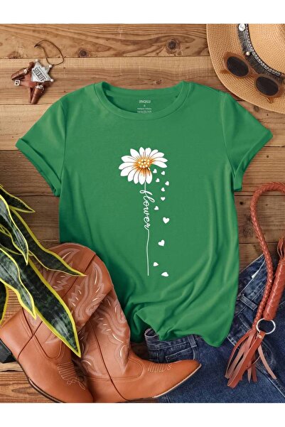 GALASHOP Çiçek Baskılı Büyük Bedenli Tişört