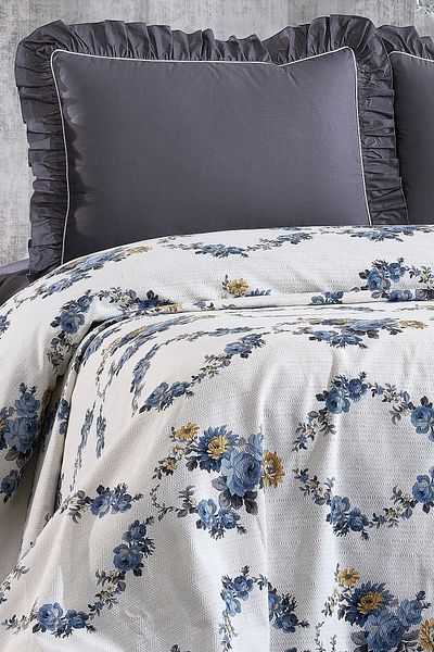 Minelya Home Collection Double Floral Pique Set - 100% Cotton, Frilly and Floral Patterned Elastic 4 Piece Set