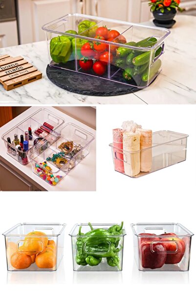 Genel Markalar 3 Bölmeli Kapaklı Buzdolabı Içi Düzenleyici Organizer Sebze Me...