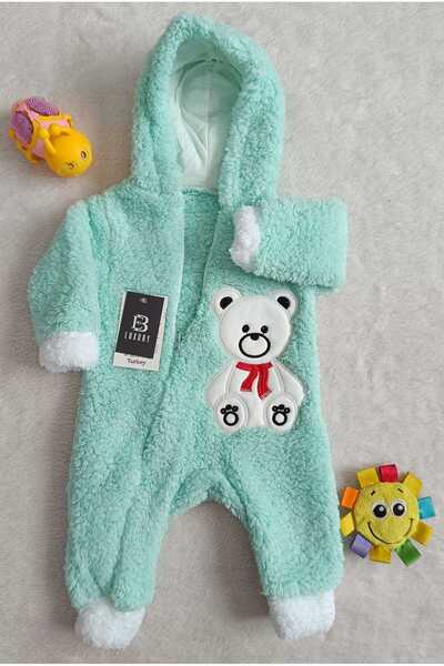 MİNİCEY BABY Baby Boy Welsoft Wool Hooded Baby Romper