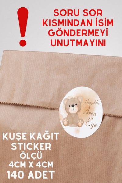 Netsan Etiket 140 Pieces Brown Teddy Bear 4cm Round Baby Sticker - Welcome