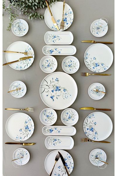Yiğit Seramik Züccaciye Çiğdem Blue Model 6 - 21 Piece Personality Breakfast Set