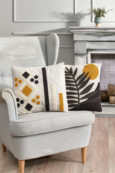 Minelya Home Collection 100% Organic Linen 2-Piece Embroidered Decorative Set - Süzene Embroidered Throw Pillow Cover