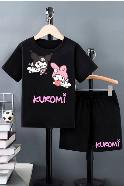 AMMA Kuromi Printed Children's T-Shirt and Shorts 100% Cotton 2-Piece Set