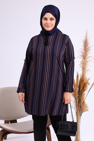 Ferace Women's Hijab Tunic Striped String Large Size Blue