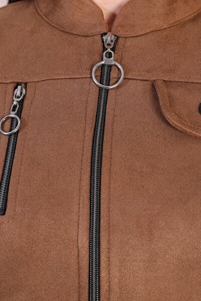 Ferace TABA Women's Large Size Hijab Suede Cap Top Coat with Neck and Zipper Long Hijab Suede Top Coat