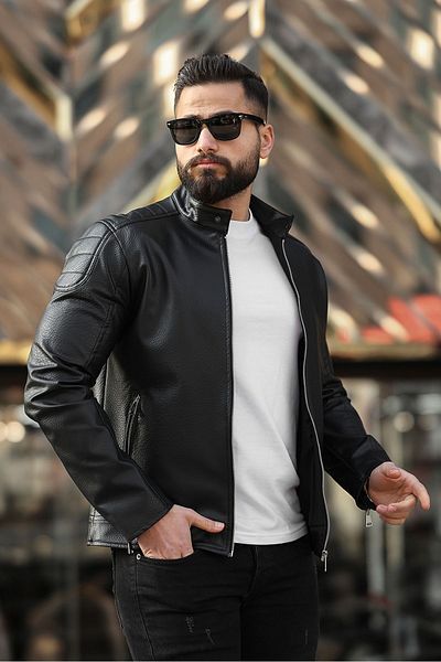 BOYS MANS Fekete férfi bőrdzseki