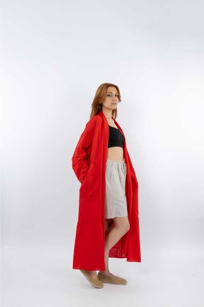 sares Linen Hijab Cap - Red Color 50% Cotton 50% Linen