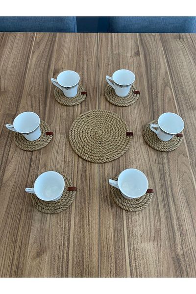 GörSeç 6 Pieces Wicker Coasters and Trivets Tea, Cup, Mug, Candle Coasters Handmade Decorative Natural Natural