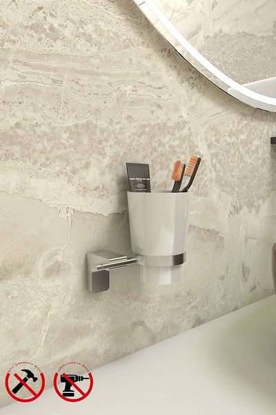 Alper Banyo Premium Chrome F1 Model Toothbrush Holder |   Bathroom Accessory with Glass Cup |   5 Years Warranty