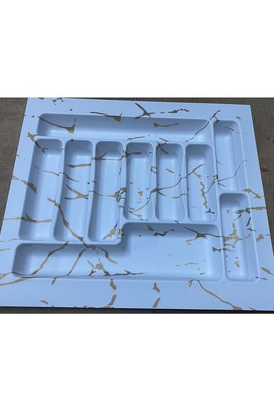 GörSeç Organizator alb - Suport pentru linguri, linguriță și plastic dur tăiat de 55 cm, cu detaliu auriu