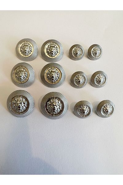 aensia Silver Color Lion Model Button Metal Button Trench Coat Jacket Button - 12-Piece Button Pack (6 GROSS 6 SMALL)