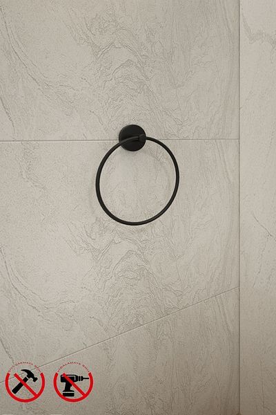 Alper Banyo Lotus Μαύρη στρογγυλή κρεμάστρα για πετσέτες, δαχτυλίδι για πετσέτες, είτε επικόλληση είτε τοποθέτηση