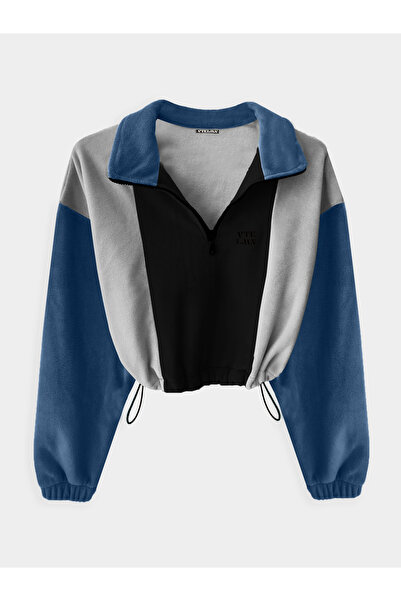 Vatkalimon Black Gray Navy Blue Half Zip Crop Fleece