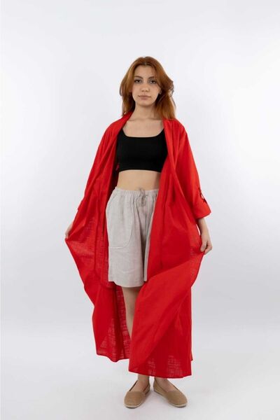 sares Linen Hijab Cap - Red Color 50% Cotton 50% Linen