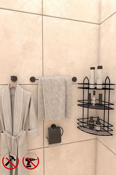 Alper Banyo EK03SET Lifetime Stainless Adhesive Bathroom Corner, Shampoo Holder Towel Toilet Rosa