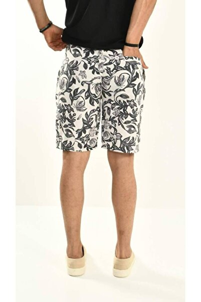 DAVID&GERENZO Λινό σορτς - Μαύρο φλοράλ μοτίβο