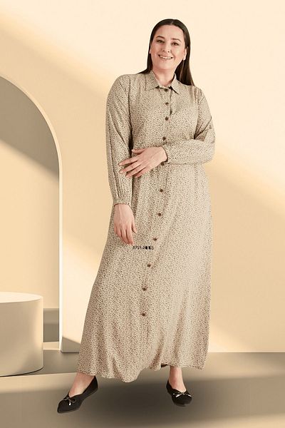 Ferace Women's Large Size Crispy Pattern Summer Hijab Dress
