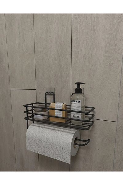 Alper Banyo Black Paper Holder - Adhesive Shelf Roll Towel Holder Napkin Holder Towel