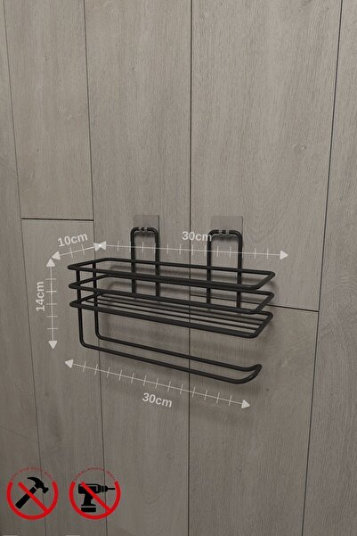 Alper Banyo Yapışkanlı Raflı Kağıt Rulo Havluluk Peçetelik Siyah Banyo Mutfak Düzenleyici Raf