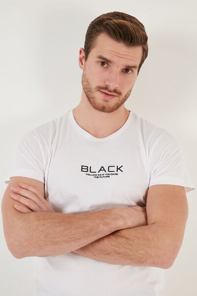 Buratti Έντυπη λαιμόκοψη 100% βαμβακερή λεπτή μπλούζα ανδρική μπλούζα 541FOLLOW