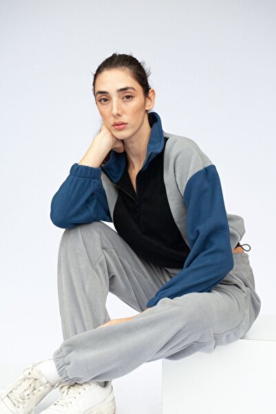 Vatkalimon Black Gray Navy Blue Half Zip Crop Fleece