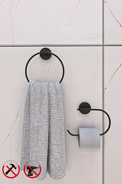 Alper Banyo Bathroom Accessory Set Round Towel Holder Coverless Toilet Paper Holder You Can Either Paste or Assemble
