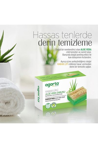 Agarta Natural Pumpkin Fiber Handmade Aloe Vera Soap with Purifying Effect 125 gr