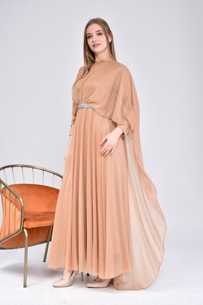 Ferace Rochie de seara cu sclipici si pelerina pentru femei, rochie marime mare, galben auriu