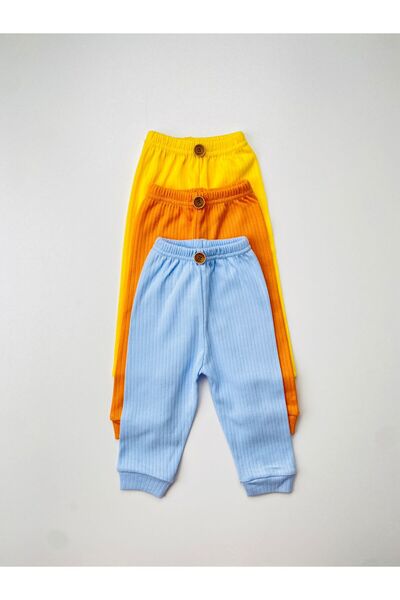 EFU BABY 3'lü %100 Pamuklu Raporlu Beli Lastikli Basic Pantolon