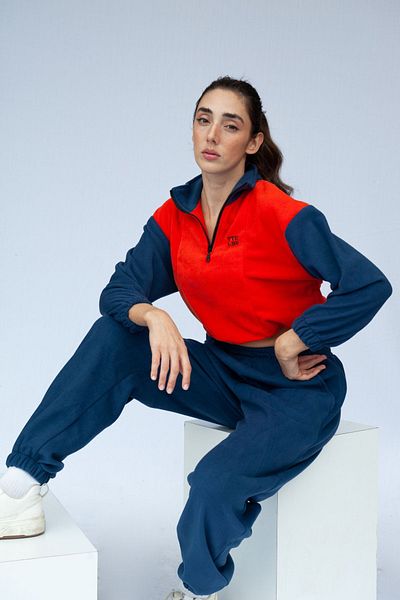 Vatkalimon Orange Navy Blue - Half Zip Crop Fleece