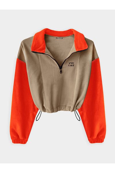 Vatkalimon Καφέ πορτοκαλί μισό φερμουάρ Crop Fleece