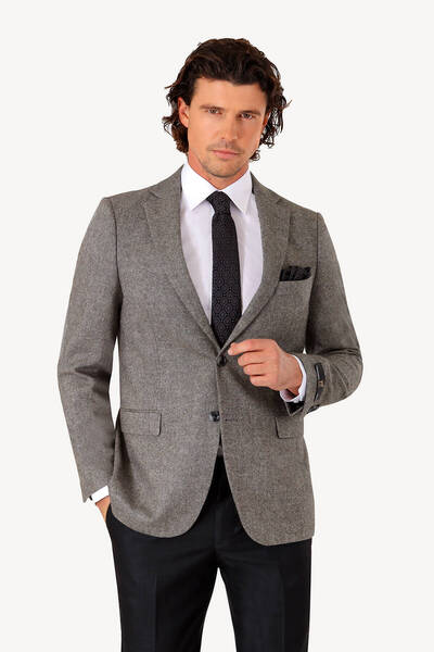 Ysf Erkek Gri Kışlık Yünlü Regular Fit Tek Ceket