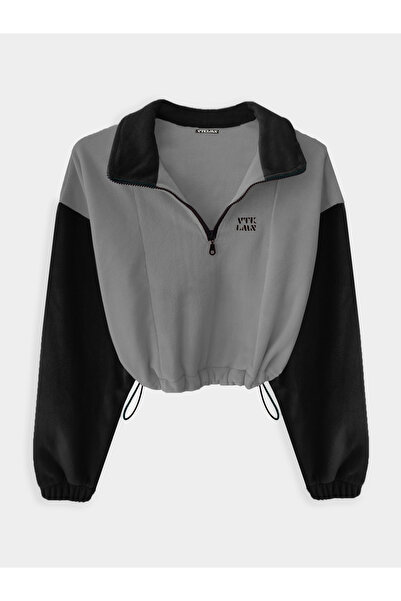 Vatkalimon Gray Black Half Zip Crop Fleece