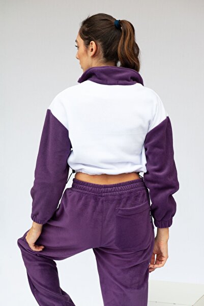 Vatkalimon Salmon White Purple Half Zip Crop Fleece