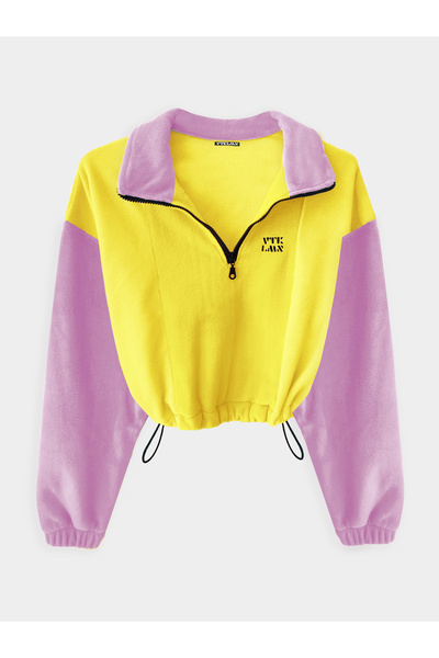 Vatkalimon Yellow Lilac Half Zip Crop Fleece