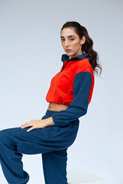 Vatkalimon Orange Navy Blue - Half Zip Crop Fleece