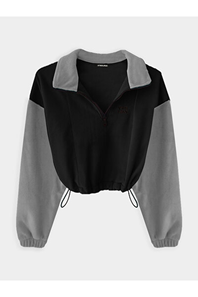 Vatkalimon Black Gray Half Zip Crop Fleece