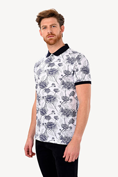 Ysf Erkek Beyaz Desenli Regular Fit Polo Yaka Tshirt