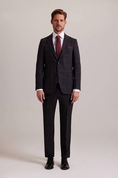 Ysf Men's Smoked Winter Wool Regular Fit Plaid Patterned Single Jacket