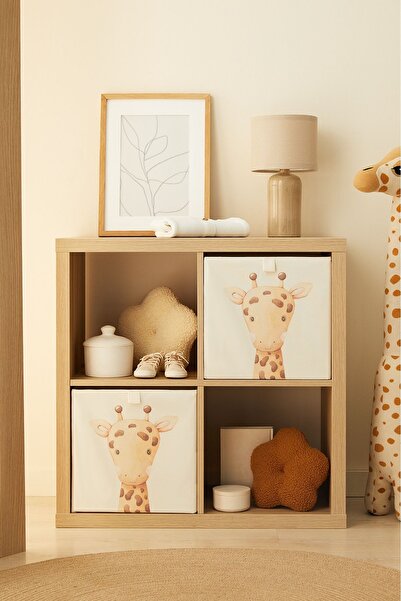 Ocean Home Textile 2 قطعة صندوق تخزين منظم ألعاب لغرفة الأطفال على شكل زرافة لطيفة مقاس 33 × 30 × 33