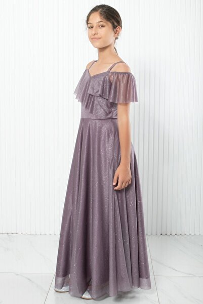 SUBU TASARIM Βραδινό φόρεμα λιλά Glitter Strappy - MDV938