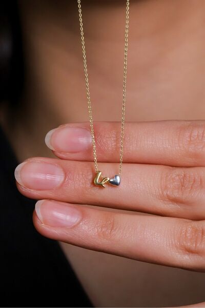 Ziu 925 Ayar El Yazılı Harfli Ve Kalpli V Kadın Gümüş Kolye (uzunluk 42 Cm) H...